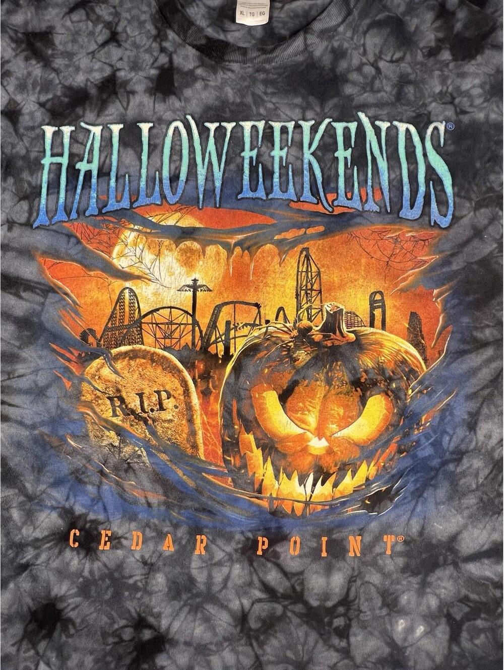 Y2K Cedar Point Halloweekends Tie Dyed Short Sleeve Tee T-Shirt XL Colortone . - Picture 2 of 7